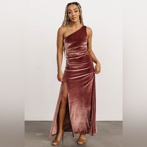 Baltic Born Tatiana Velvet One Shoulder Maxi Dress in Rose